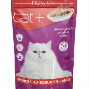 Cat+ Émincés pour chat adulte – 100g – Repas savoureux et équilibré
