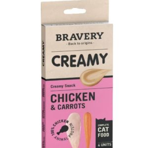 Bravery Crème Poulet et Carotte – Friandises crémeuses pour chat, pack 4 x 14g