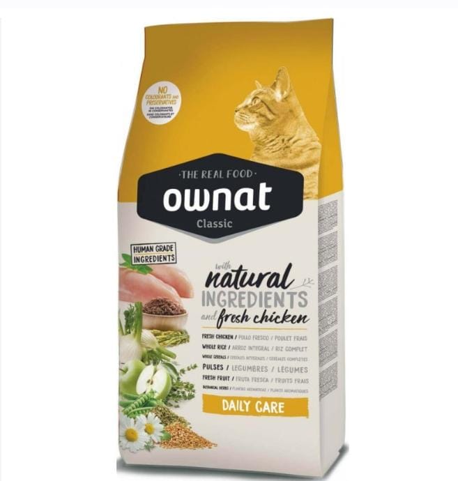 Croquettes Ownat Classic Daily Care pour chat adulte – 4 kg, 36% viande, poulet frais, ingrédients naturels | AnimaleriePP Maroc