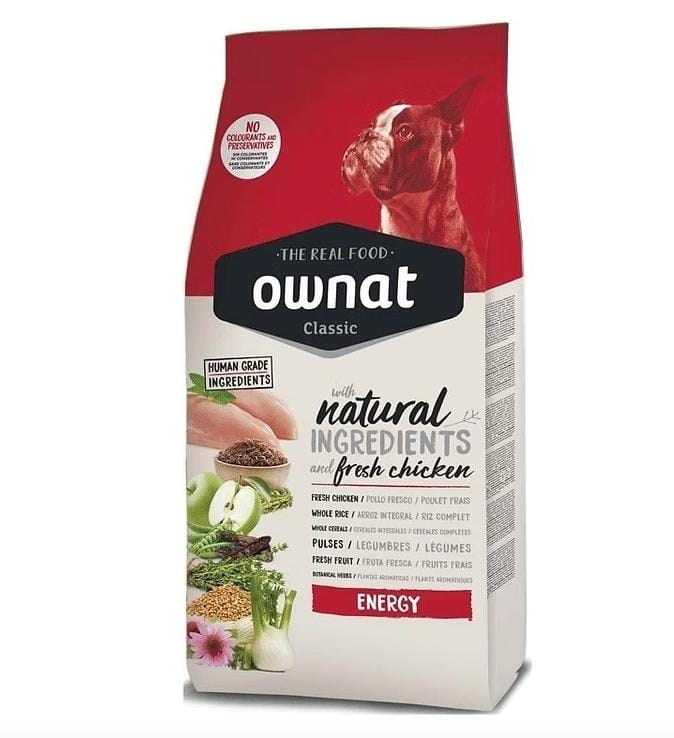 Croquettes Ownat Classic Energy pour chien – 4 kg, viande 40%, poulet frais, énergie et vitalité | AnimaleriePP Maroc