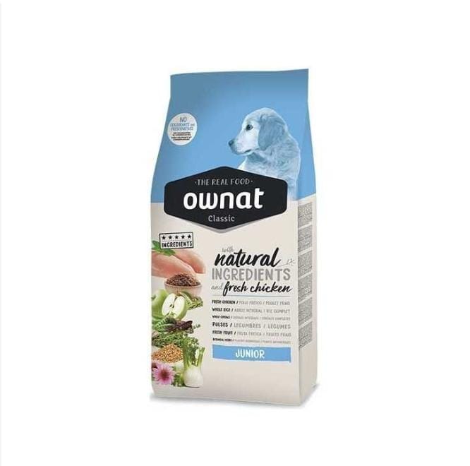 Croquettes Ownat Classic Junior pour chiot – 4 kg, 39% viande, poulet frais, croissance saine