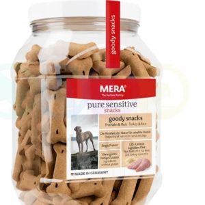 Friandises Mera Pure Sensitive Snacks pour chien – Saumon & riz ou Dinde & pommes de terre, 600 g