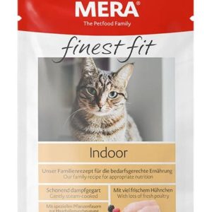 Mera Fitness Fit Pochon Indoor 85g – Pâtée humide sans gluten pour chats d’intérieur, favorise digestion saine et prévention des boules de poils