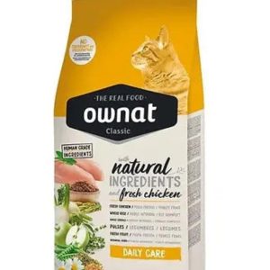 Ownat Classic Daily Care 4kg / 15kg – Croquettes complètes pour chats adultes, riche en viande fraîche, soutien optimal santé digestive et immunitaire