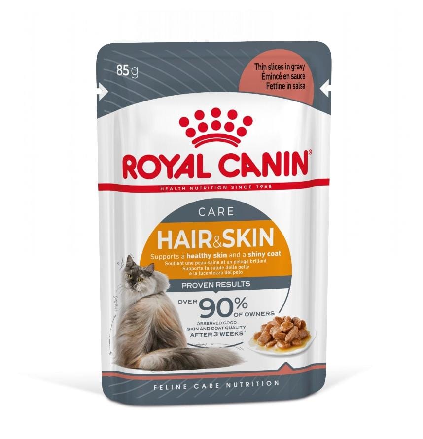 Royal Canin Hair & Skin Care 85g – Pâtée en sauce pour chat adulte, soutien peau saine et pelage brillant
