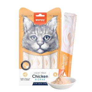 Wanpy Creamy Lickable Friandises pour chat – Poulet et Crabe, pack 5 x 14g